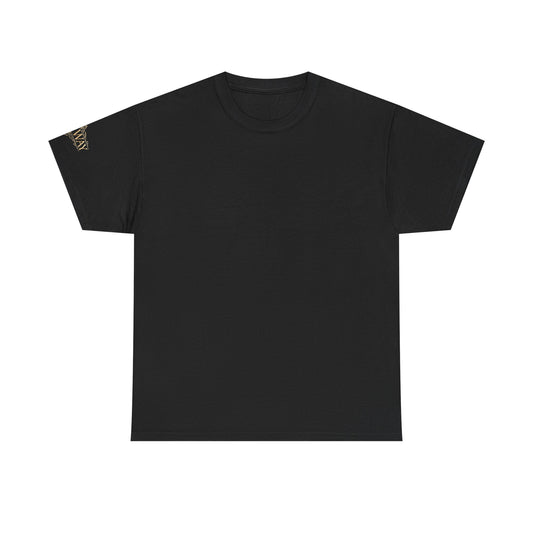 Black Minimalist T‑Shirt — Small Gold Sleeve Logo