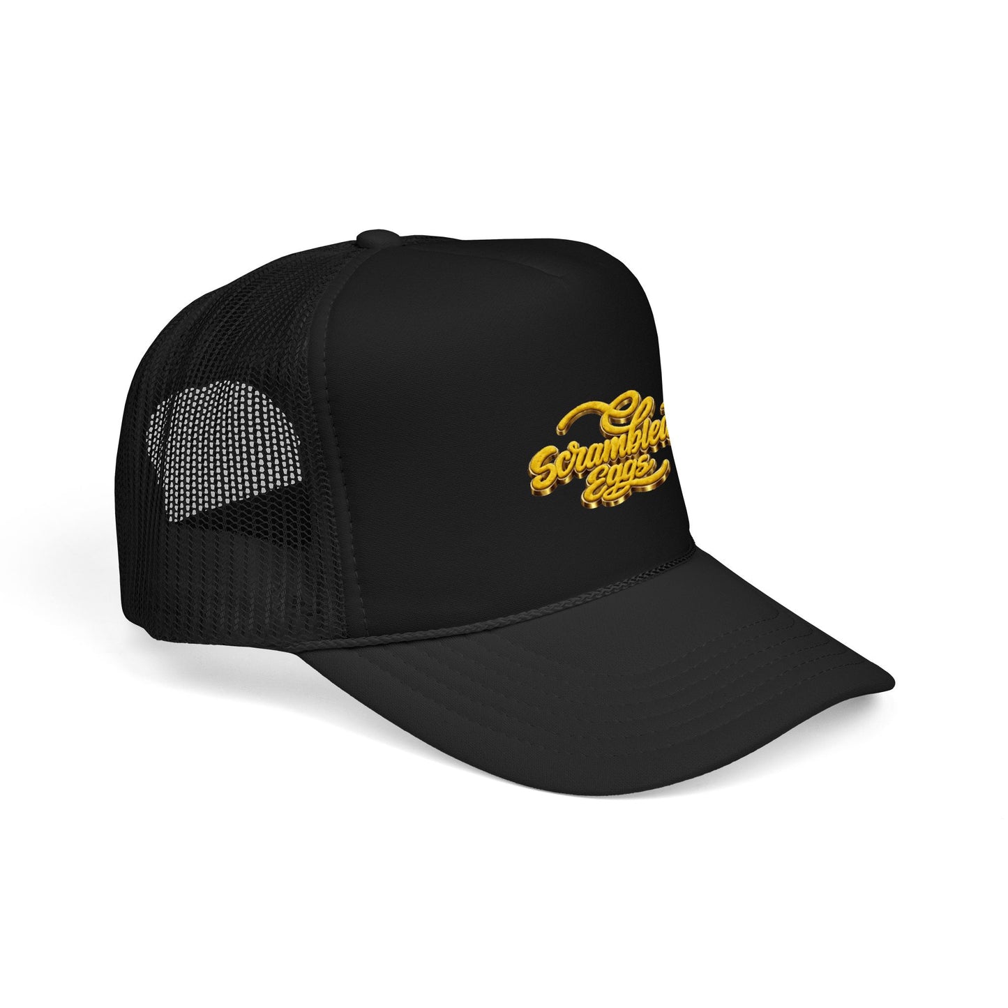 Foam Trucker Hat — 'Scrambled Eggs' Retro Script Embroidered Trucker Cap