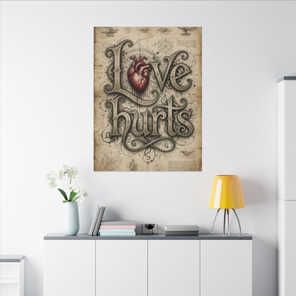 Love Hurts Vintage Anatomical Heart Canvas
