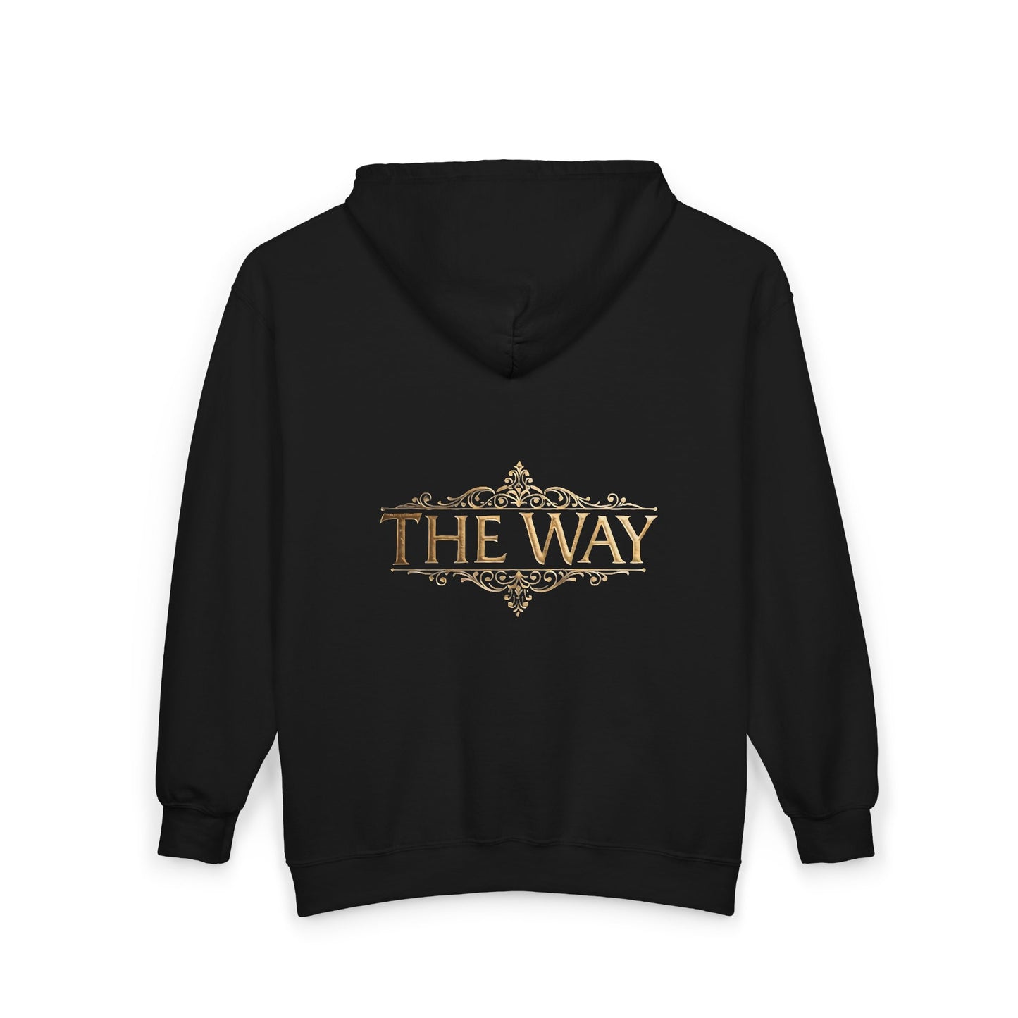 Full-Zip Hoodie — 'THE WAY' Vintage Gold Logo Back Print