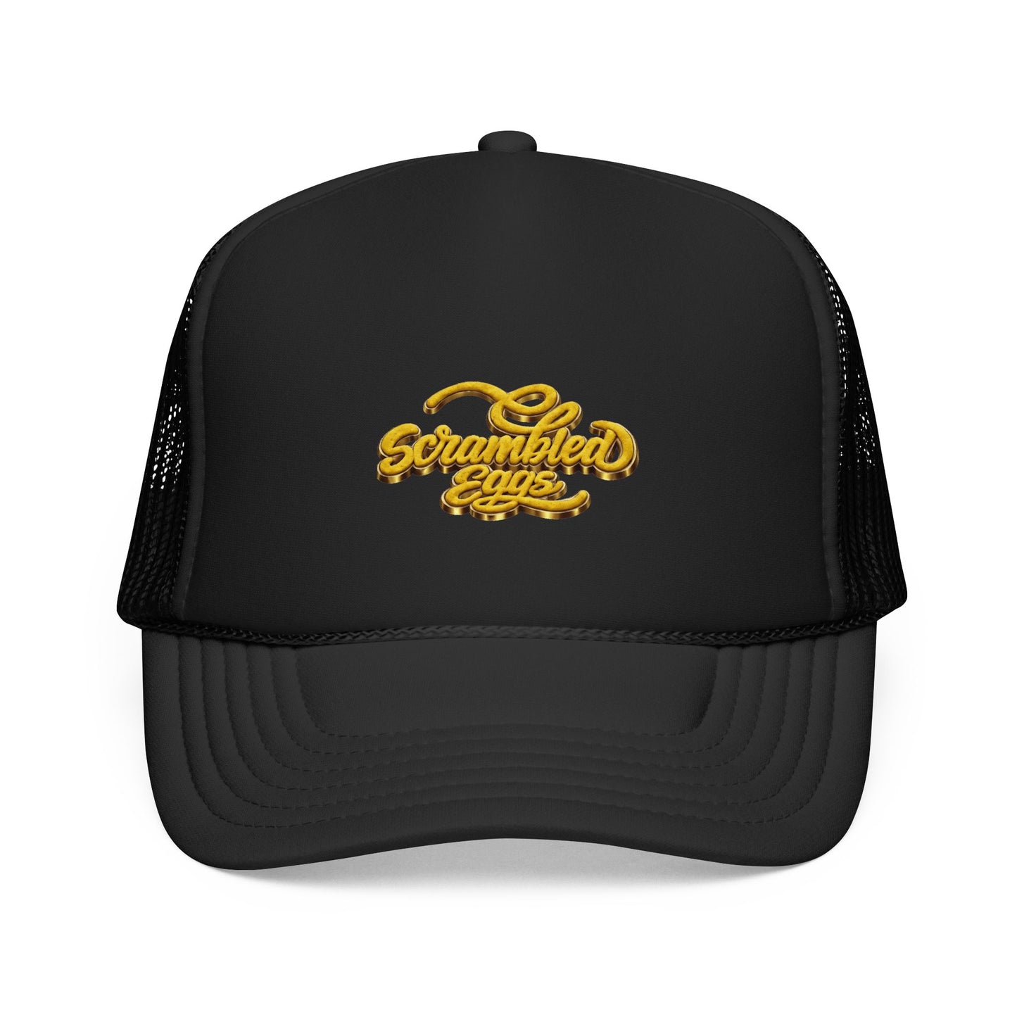 Foam Trucker Hat — 'Scrambled Eggs' Retro Script Embroidered Trucker Cap