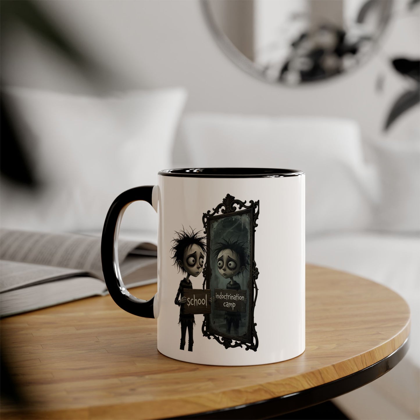 Gothic Reflection Accent Mug — 'School' vs 'Indoctrination Camp' Dark Humour 11oz