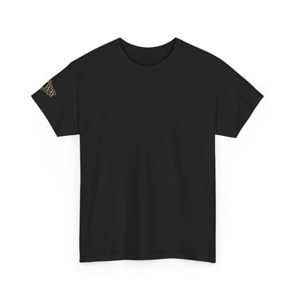 Black Minimalist T‑Shirt — Small Gold Sleeve Logo