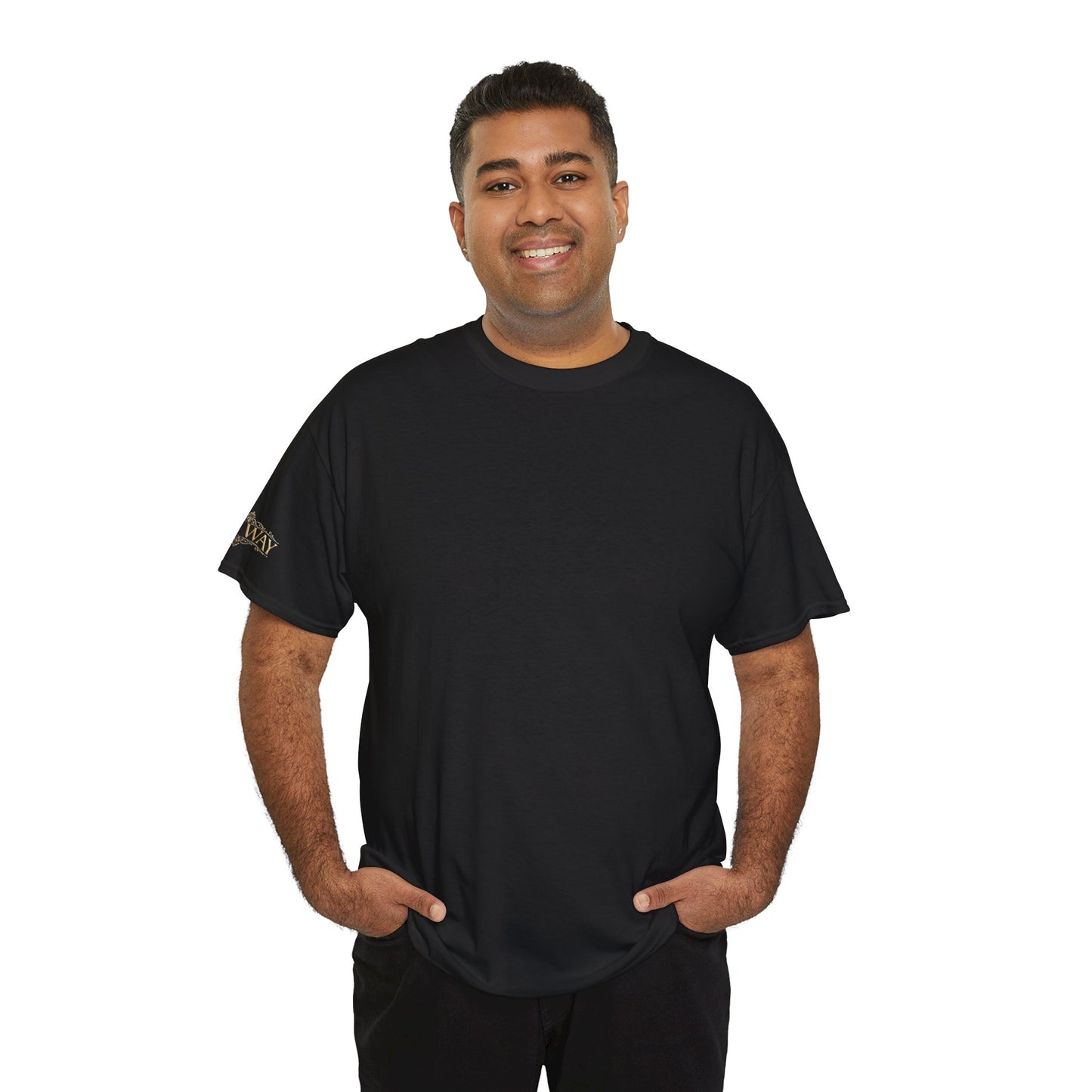 Black Minimalist T‑Shirt — Small Gold Sleeve Logo