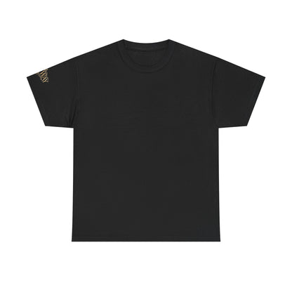 Black Minimalist T‑Shirt — Small Gold Sleeve Logo