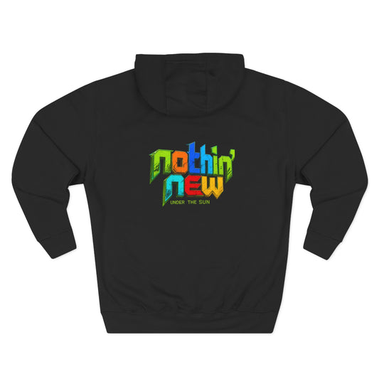 Nothing New Fleece Hoodie — Retro Colorful Text Graphic Pullover