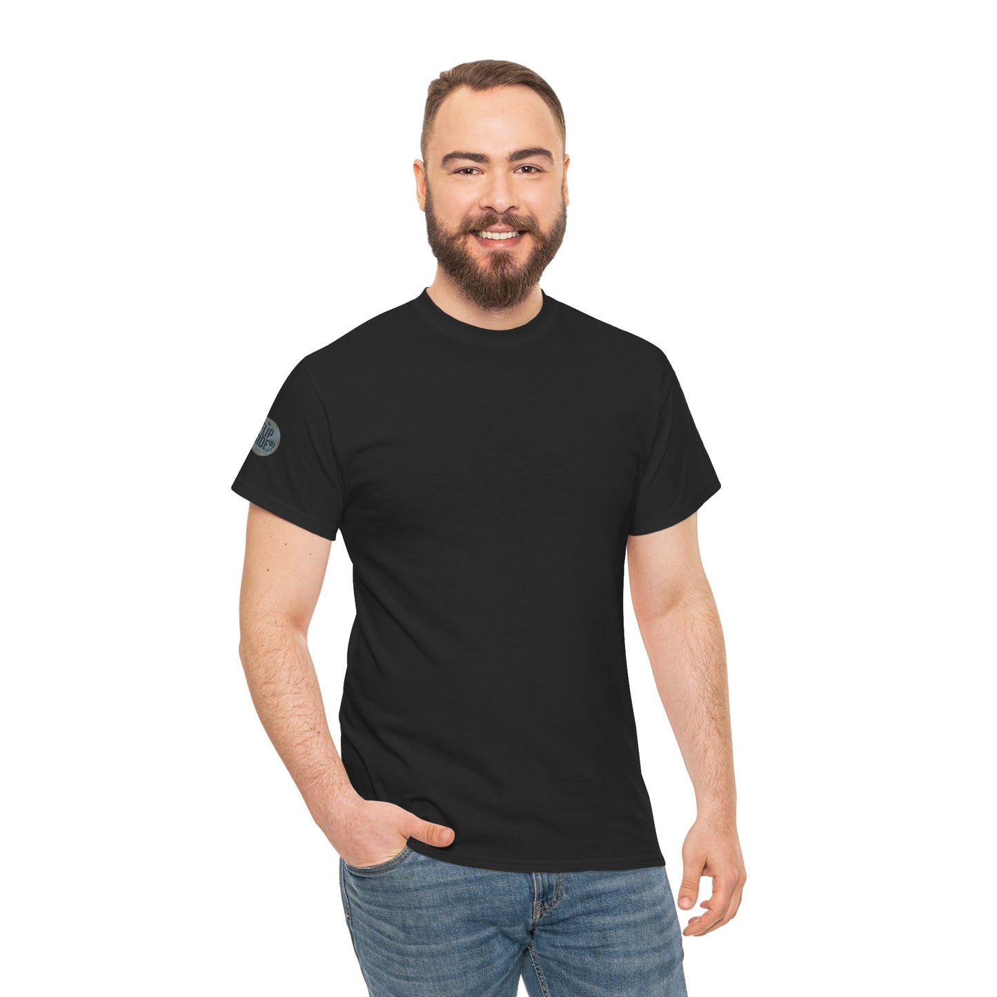 Black Minimal Tee — Moon Patch Sleeve