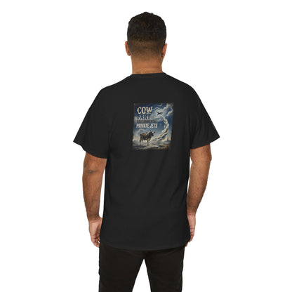 Cow Art & Private Jets Tee — Vintage Surreal Graphic T-Shirt