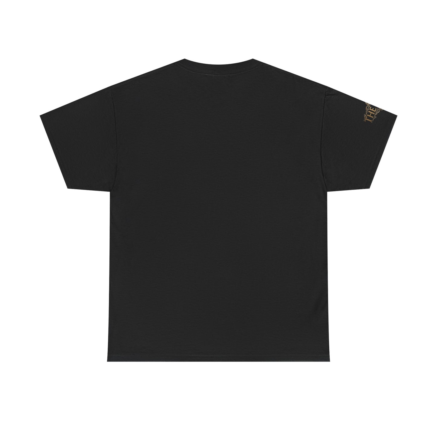 Black Minimalist T‑Shirt — Small Gold Sleeve Logo