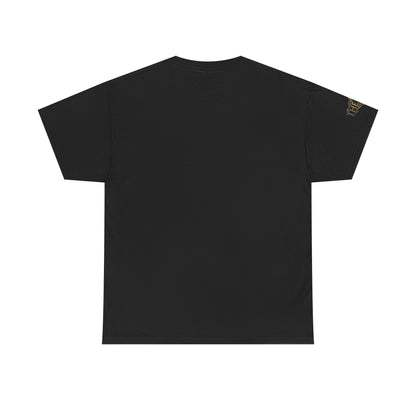 Black Minimalist T‑Shirt — Small Gold Sleeve Logo
