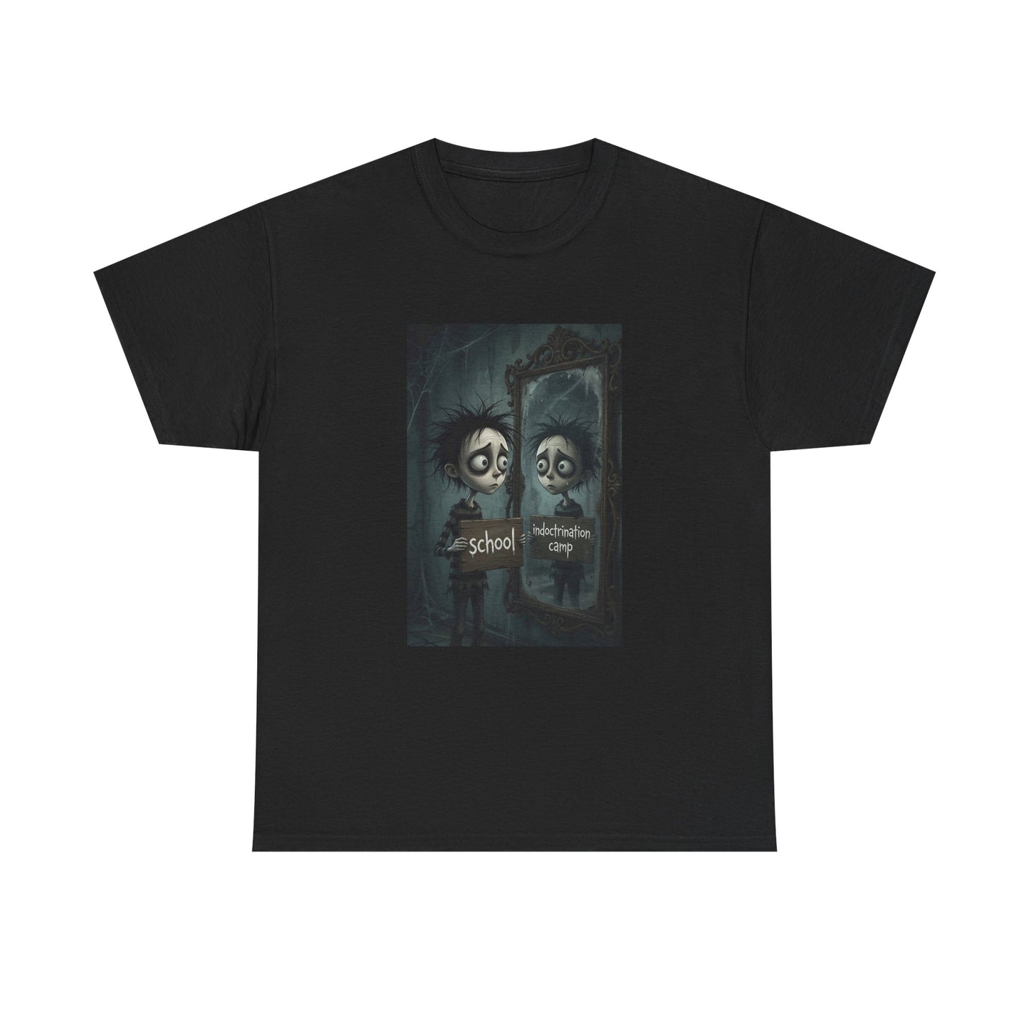 T-Shirt — Gothic Mirror Illustration "School vs. Nightlife"