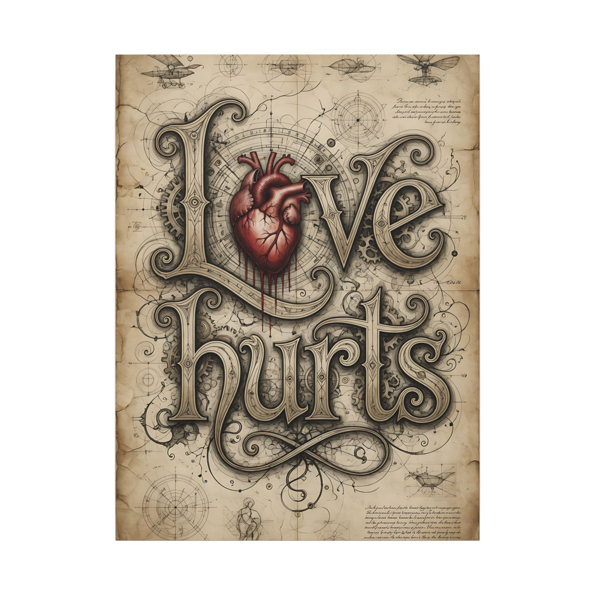 Love Hurts Vintage Anatomical Heart Canvas