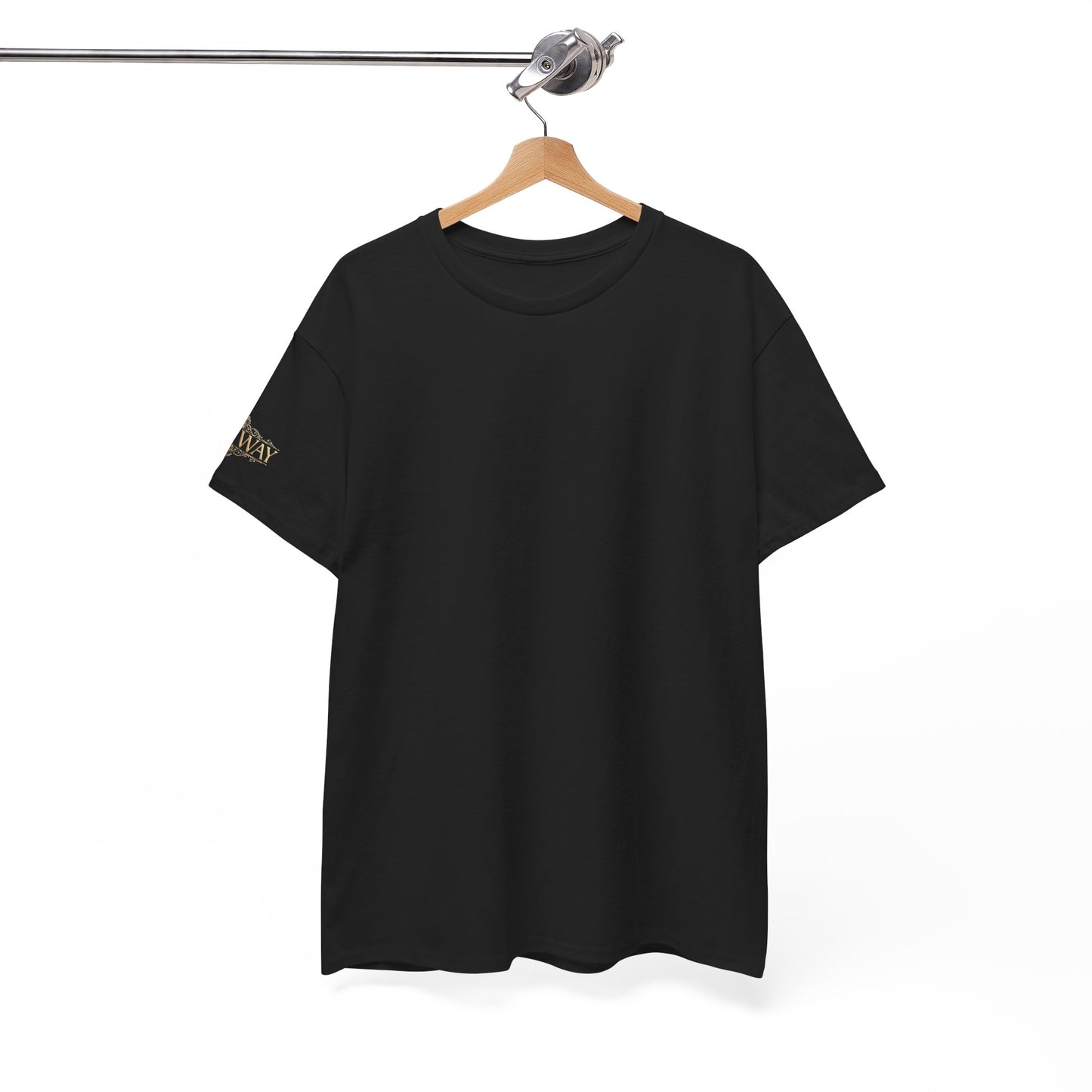 Black Minimalist T‑Shirt — Small Gold Sleeve Logo