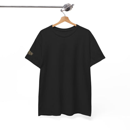Black Minimalist T‑Shirt — Small Gold Sleeve Logo