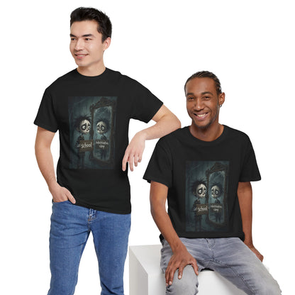 T-Shirt — Gothic Mirror Illustration "School vs. Nightlife"