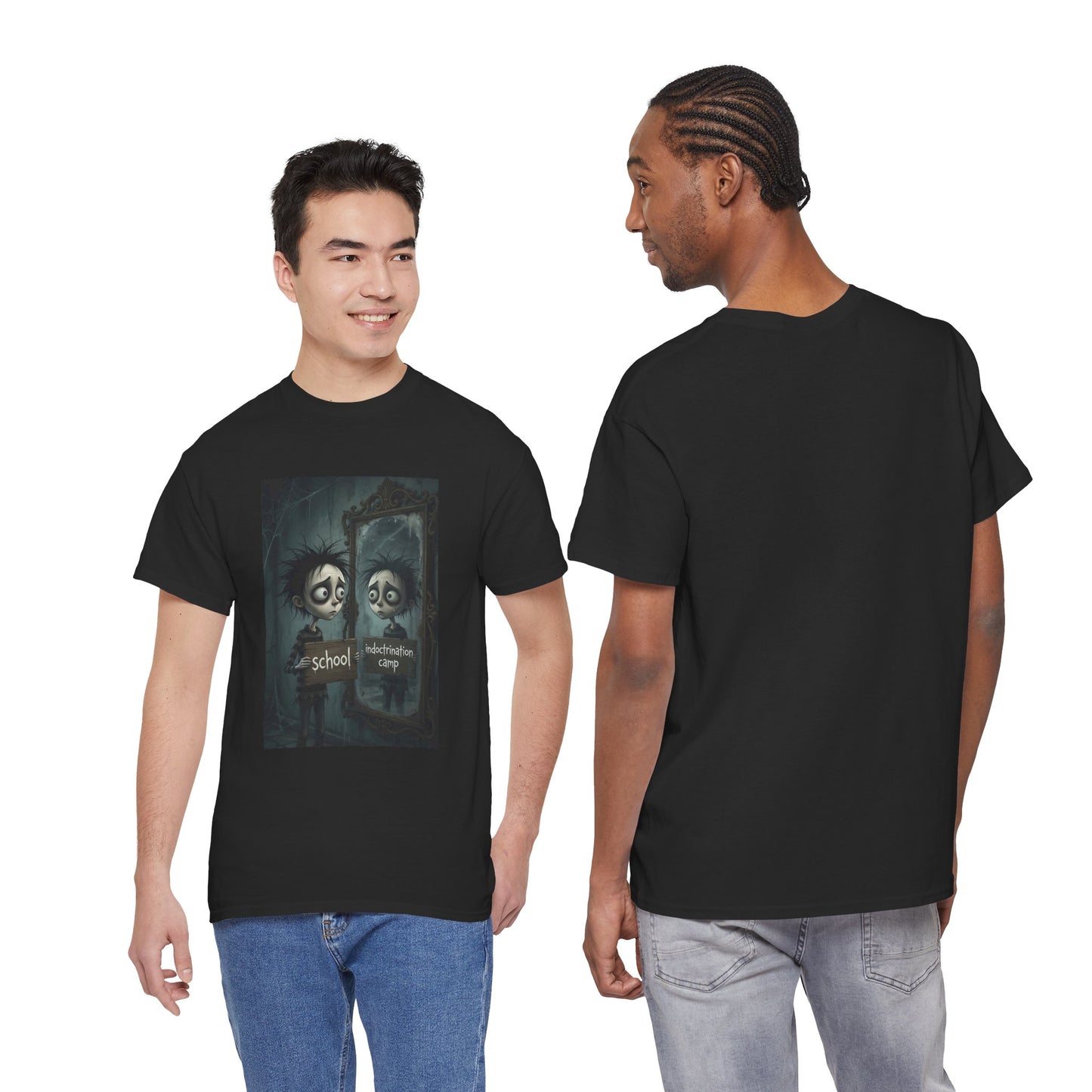 T-Shirt — Gothic Mirror Illustration "School vs. Nightlife"