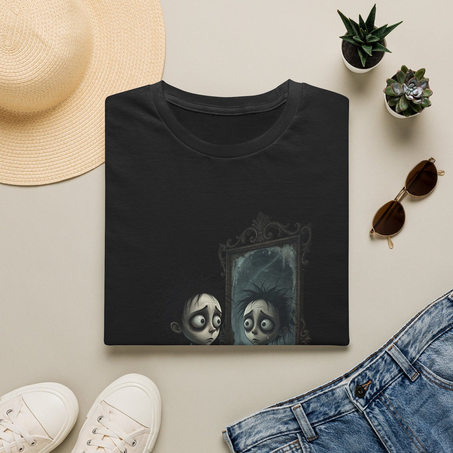 Gothic Mirror Reflection T‑Shirt — Spooky Self Portrait Halloween Tee