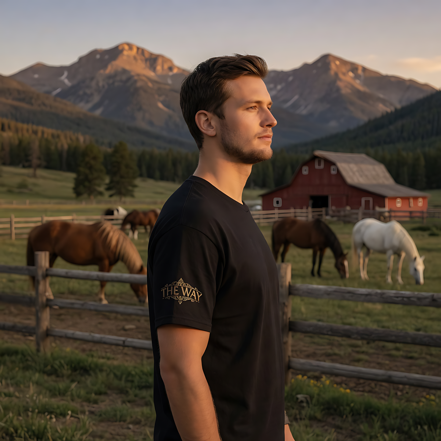 Black Minimalist T‑Shirt — Small Gold Sleeve Logo