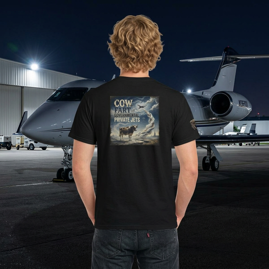 Cow Art & Private Jets Tee — Vintage Surreal Graphic T-Shirt
