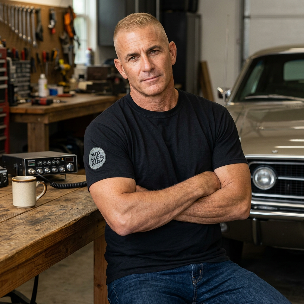 Black Minimal Tee — Moon Patch Sleeve