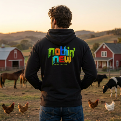 Nothing New Fleece Hoodie — Retro Colorful Text Graphic Pullover