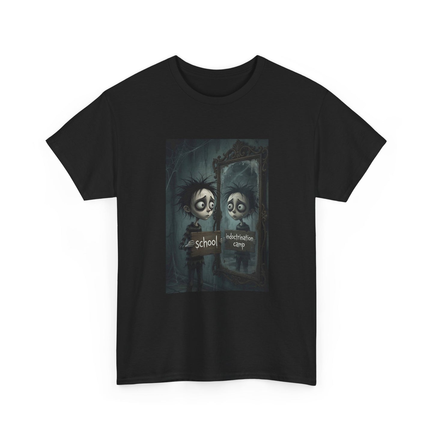 T-Shirt — Gothic Mirror Illustration "School vs. Nightlife"