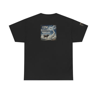 Cow Art & Private Jets Tee — Vintage Surreal Graphic T-Shirt