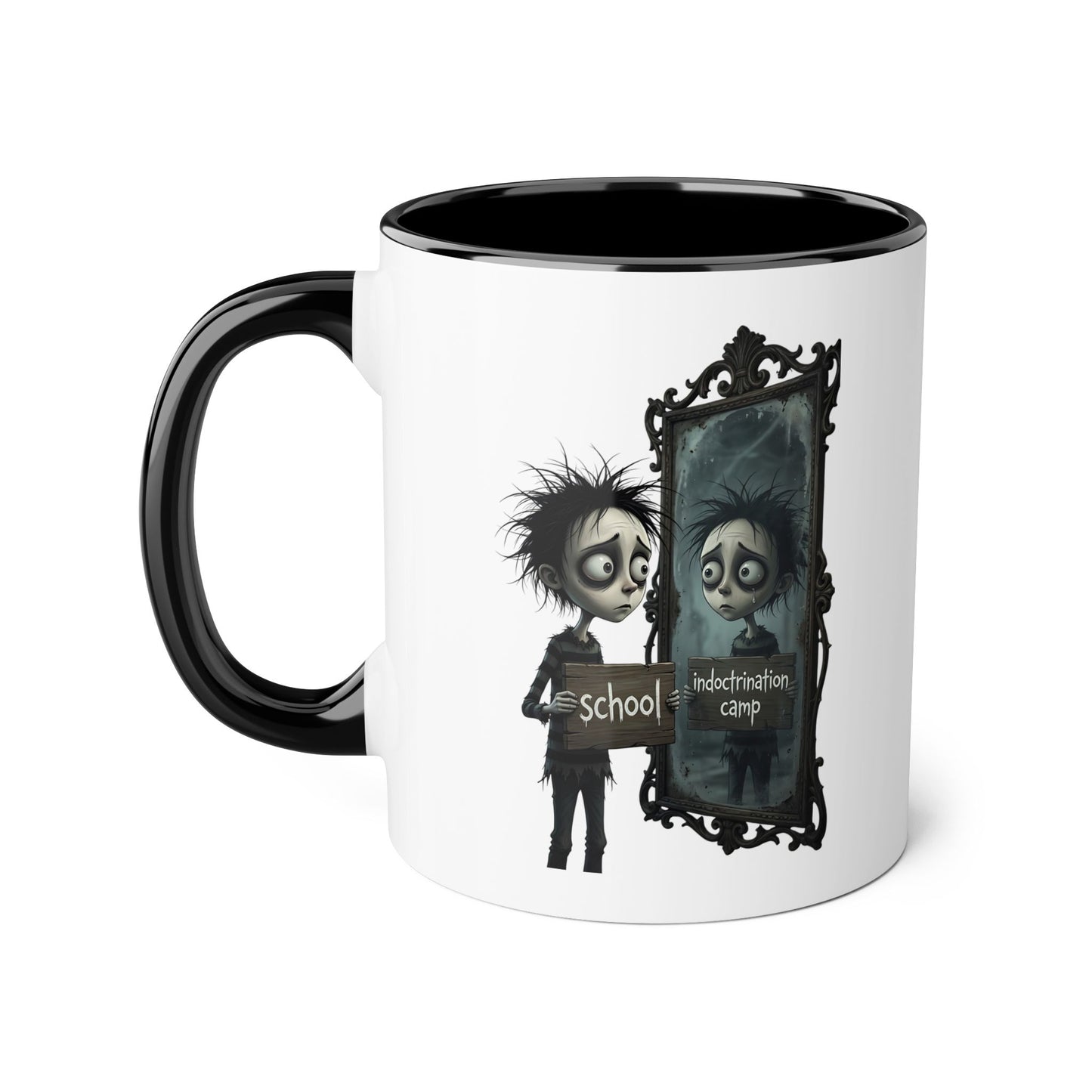 Gothic Reflection Accent Mug — 'School' vs 'Indoctrination Camp' Dark Humour 11oz