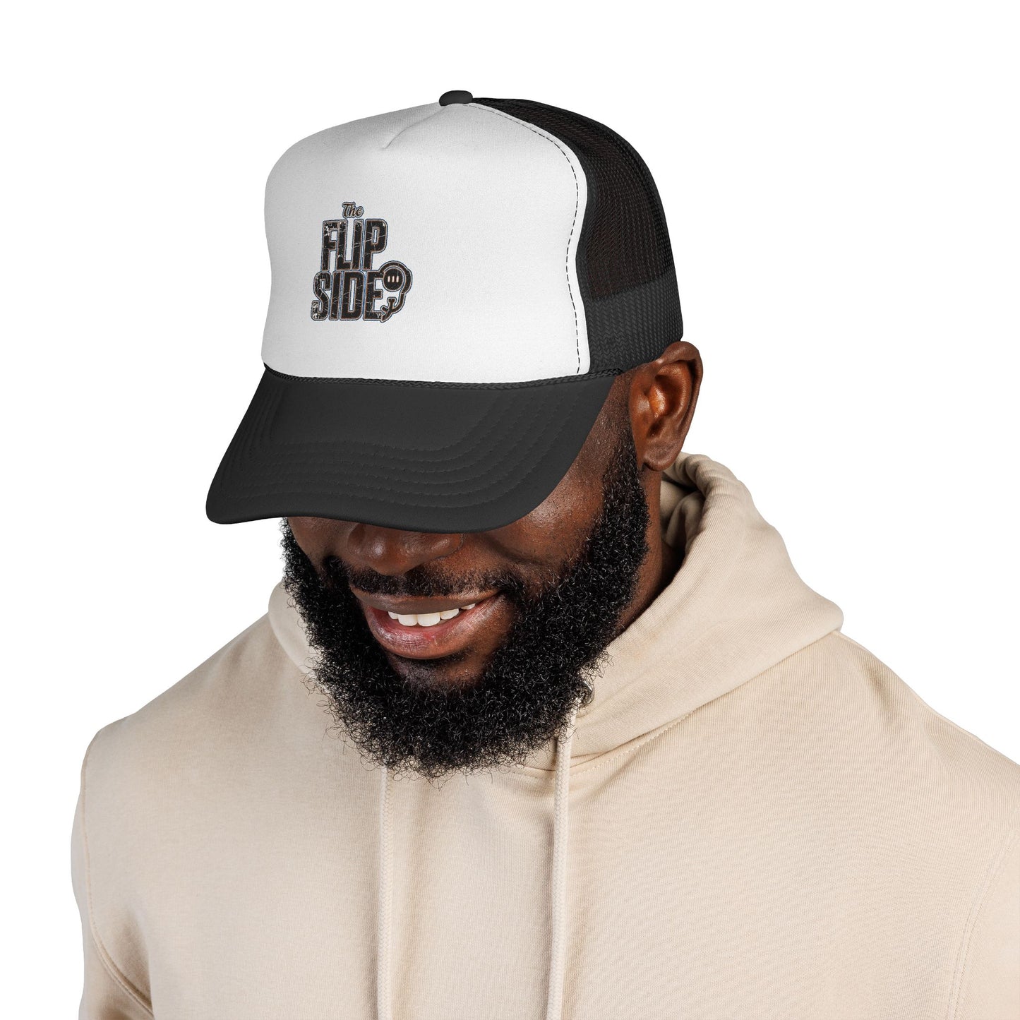 Flip Side Trucker Cap — Retro Vinyl Logo Mesh Hat
