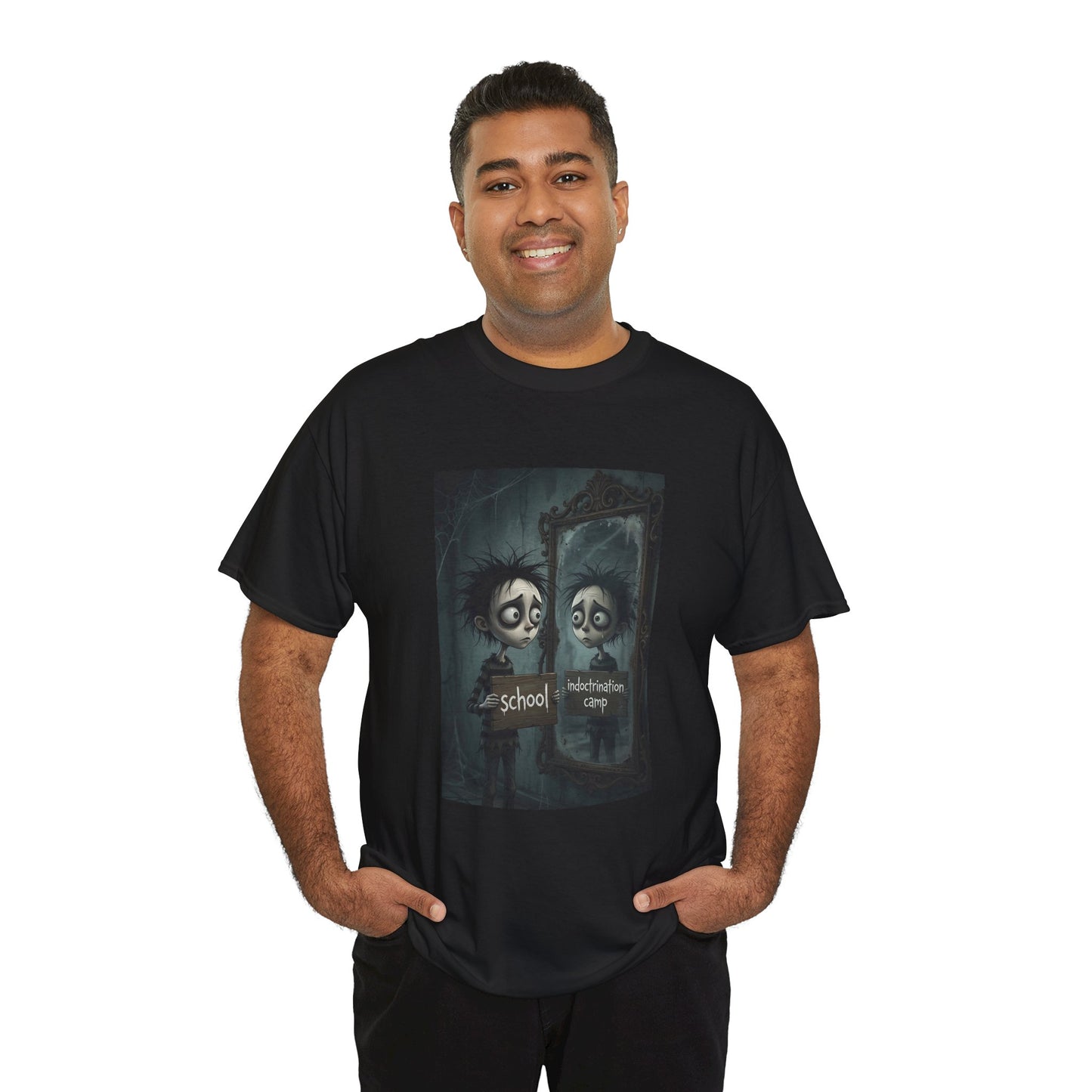 T-Shirt — Gothic Mirror Illustration "School vs. Nightlife"
