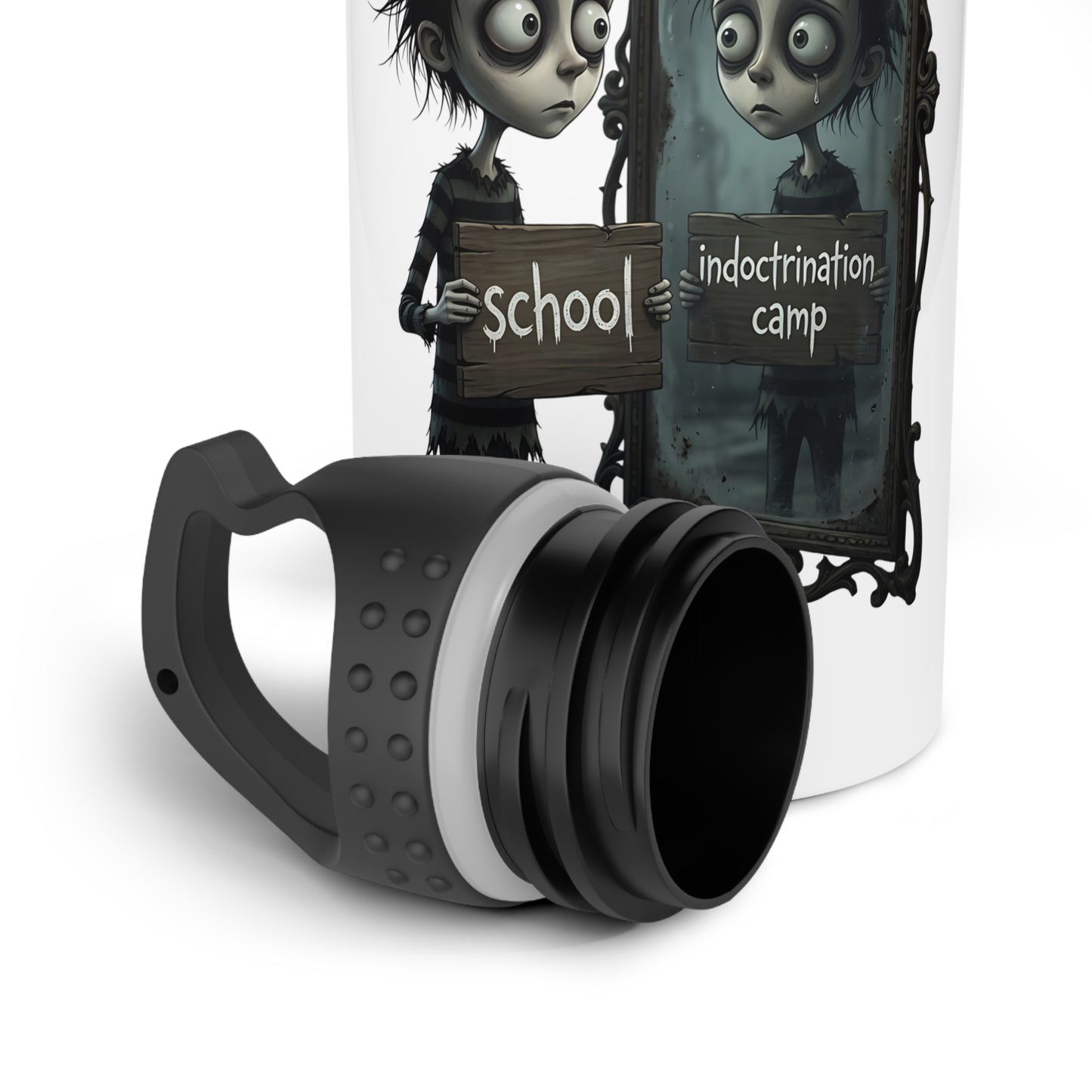 Gothic Mirror Water Bottle — 'School' Reflection Illustration