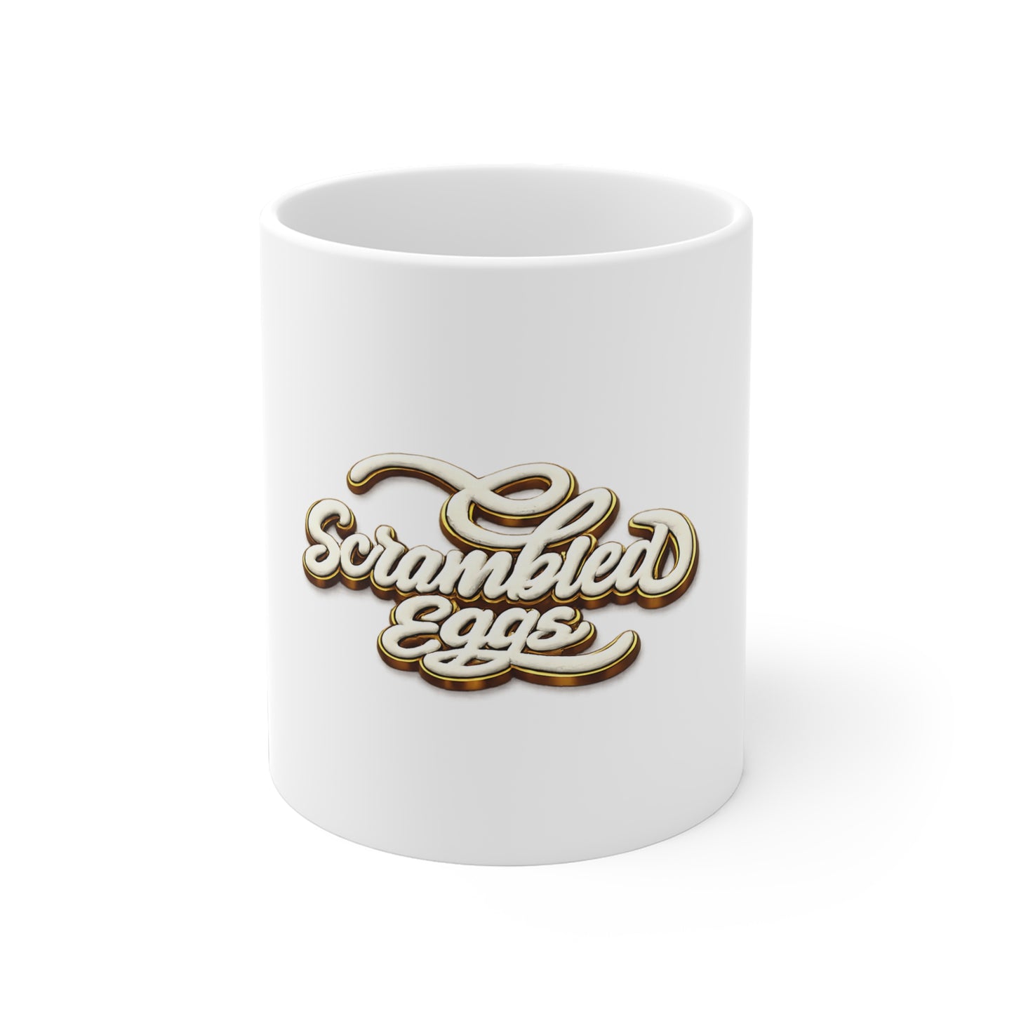 Scrambled Eggs Ceramic Mug — Retro Script Breakfast Coffee Cup (11/15/20oz)