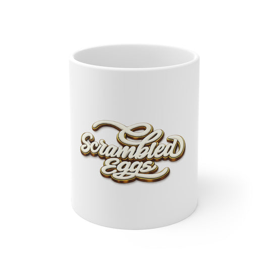 Scrambled Eggs Ceramic Mug — Retro Script Breakfast Coffee Cup (11/15/20oz)