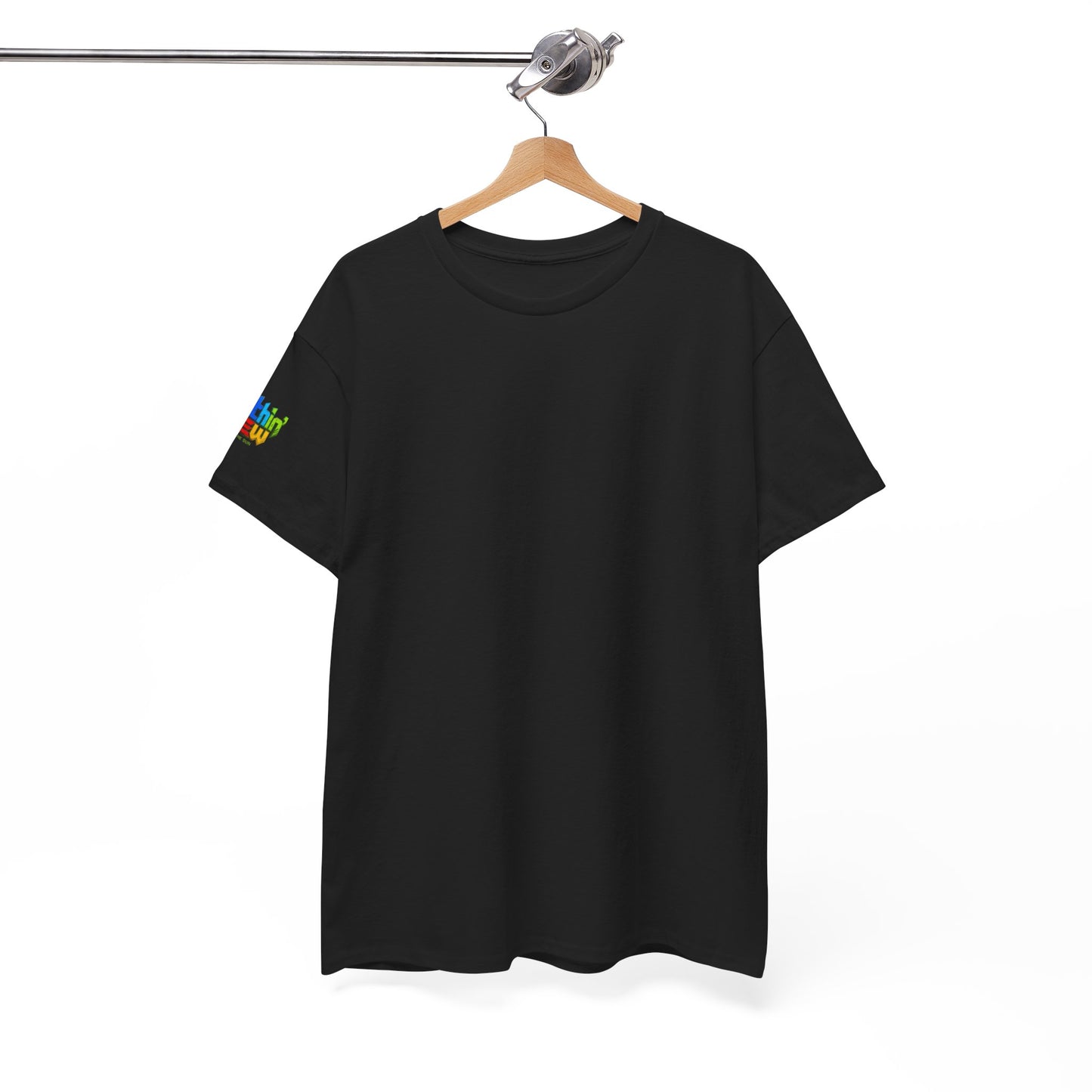 Black Tee with "nothin' new" colorful typography featured.