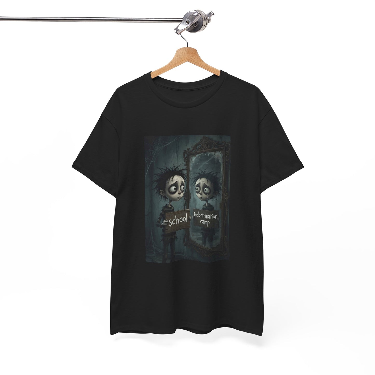 T-Shirt — Gothic Mirror Illustration "School vs. Nightlife"