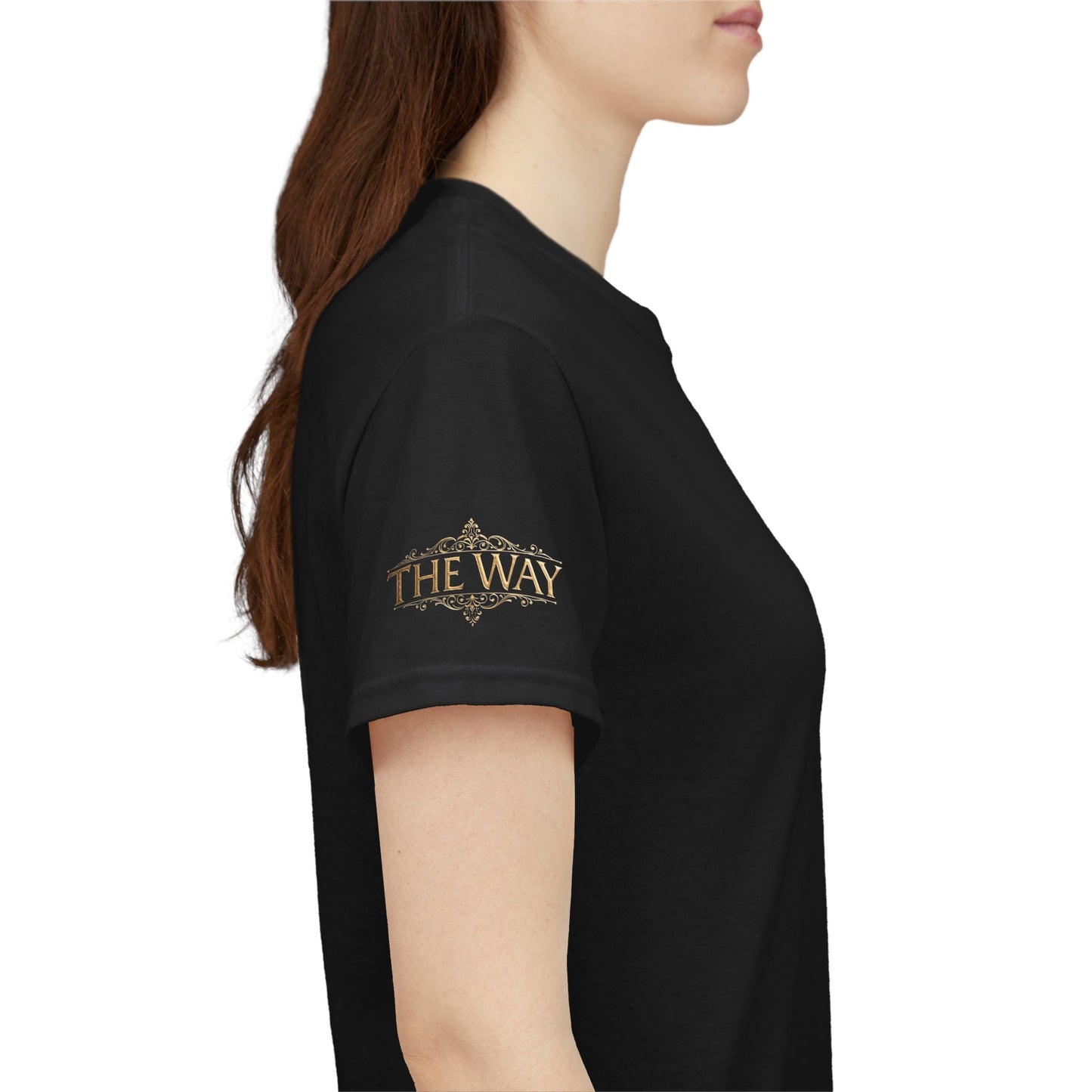 Black Minimalist T‑Shirt — Small Gold Sleeve Logo