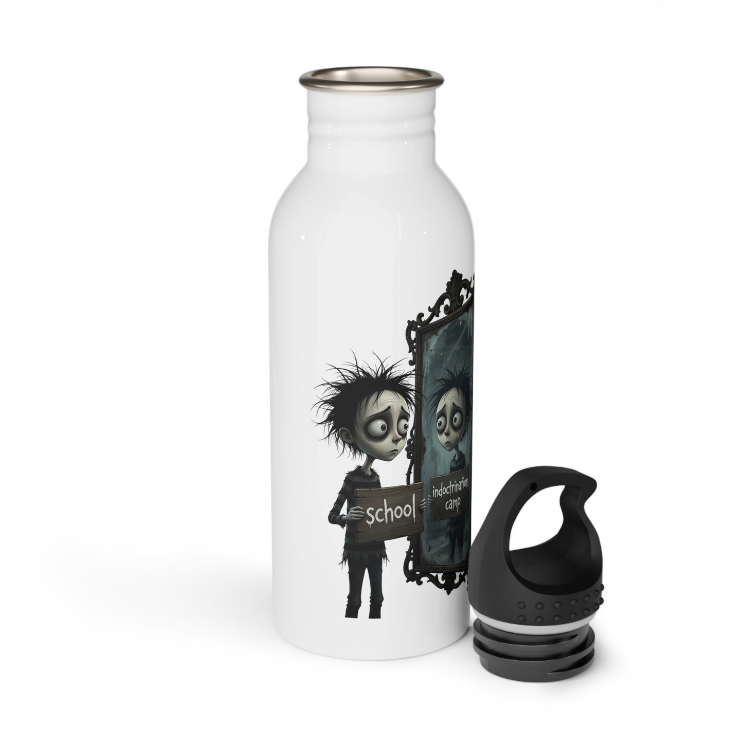 Gothic Mirror Water Bottle — 'School' Reflection Illustration